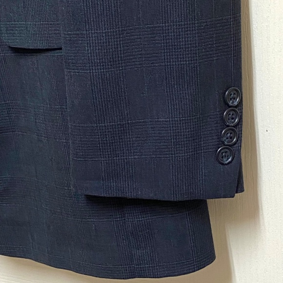 John Alexander Hartmarx Navy Blue Blazer 40R Windowpane Wool Blazer Sport Coat - Picture 3 of 6